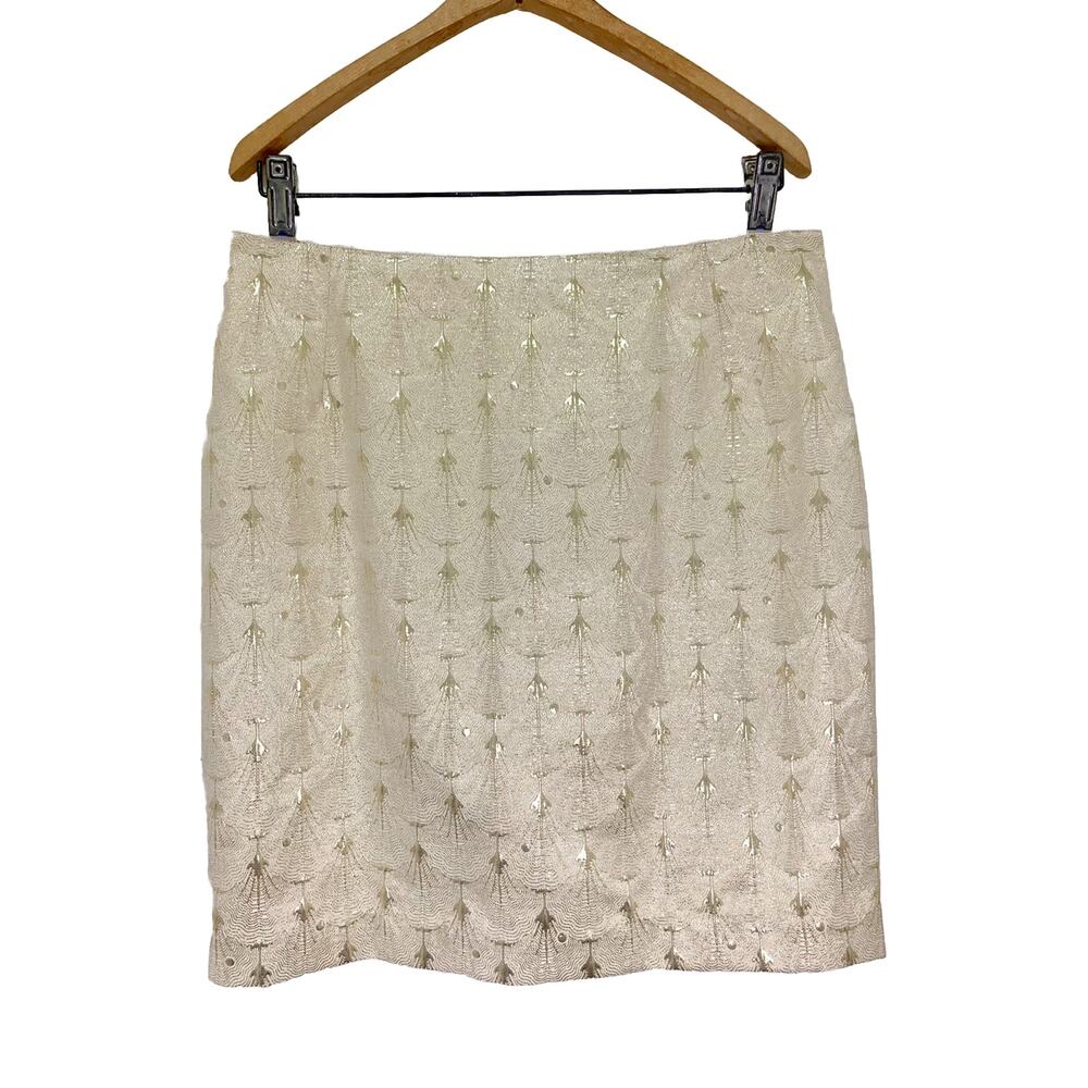 H&M Women’s Shiny Gold & Cream Mini Pencil Skirt Size US 12 Party New Year's